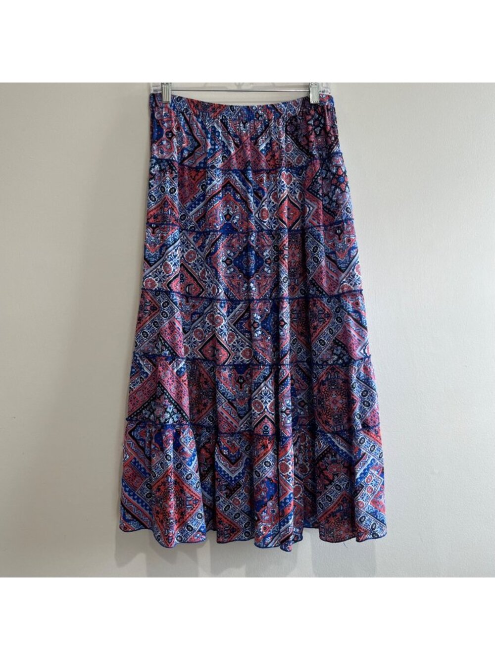 Kim Rogers Tiered Midi Skirt Womens M Blue Paisley Print Flowy Boho